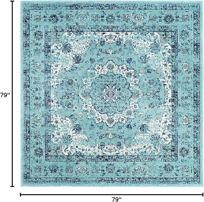 SAFAVIEH Evoke Collection Area Rug - 6'7" Square, Light Blue, Shabby Chic Oriental Medallion Design, Non-Shedding & Easy to Clean, Ideal for Living Room, Bedroom, Dining Space (EVK220E)