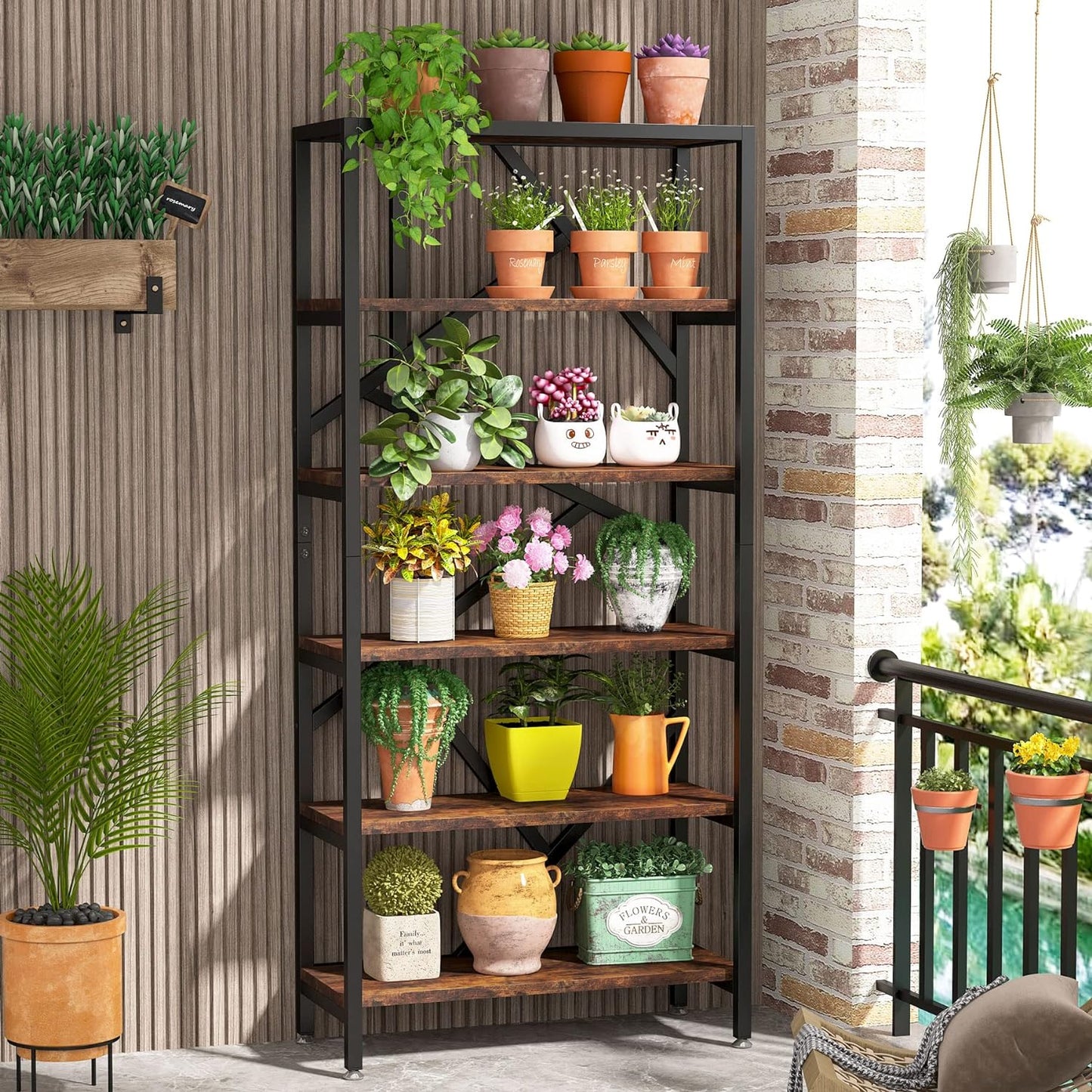 Tribesigns 71 Inch Industrial Bookshelf, 6 Shelf Etagere Bookcase, Free Standing Open Book Shelves Storage Display Shelf, Wood Shelving Units Organizer Rack for Bedroom Home Office Living Room