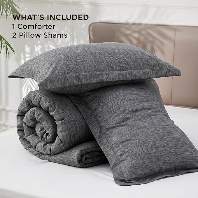 Bedsure Full Comforter Set - Charcoal Grey Soft Bedding for All Seasons, Cationic Dyed Bed Set, 3 Pieces, 1 Full Size Comforter (82"x86") and 2 Pillow Shams (20"x26"+2")