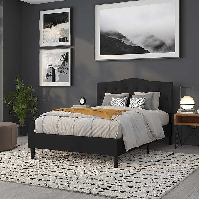 Flash Furniture Cambridge Tufted Upholstered Full Size Headboard in Black Fabric