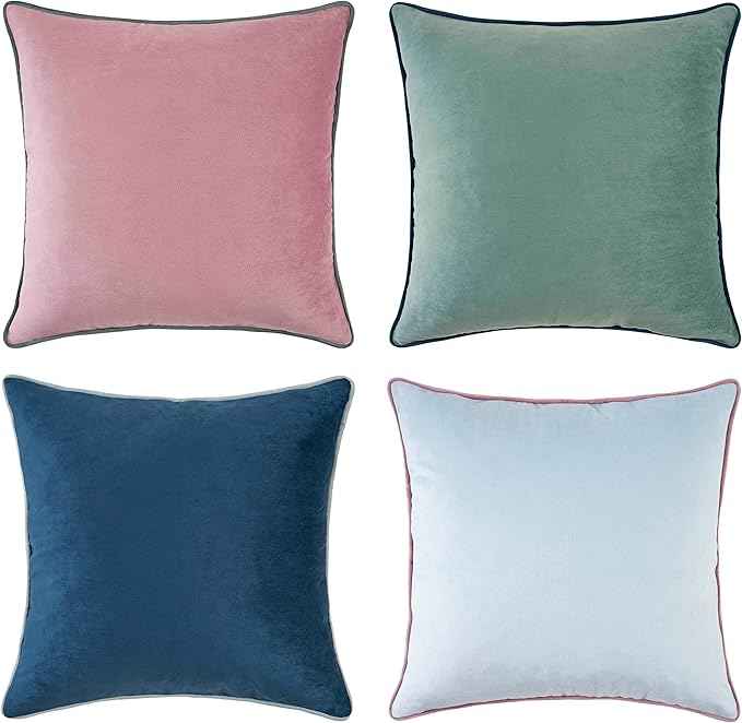 MONDAY MOOSE Decorative Throw Pillow Covers Cushion Cases, Set of 4 Soft Velvet Modern Double-Sided Designs, Mix and Match for Home Decor, Pillow Inserts Not Included (18x18 inch, Pink/Blue)