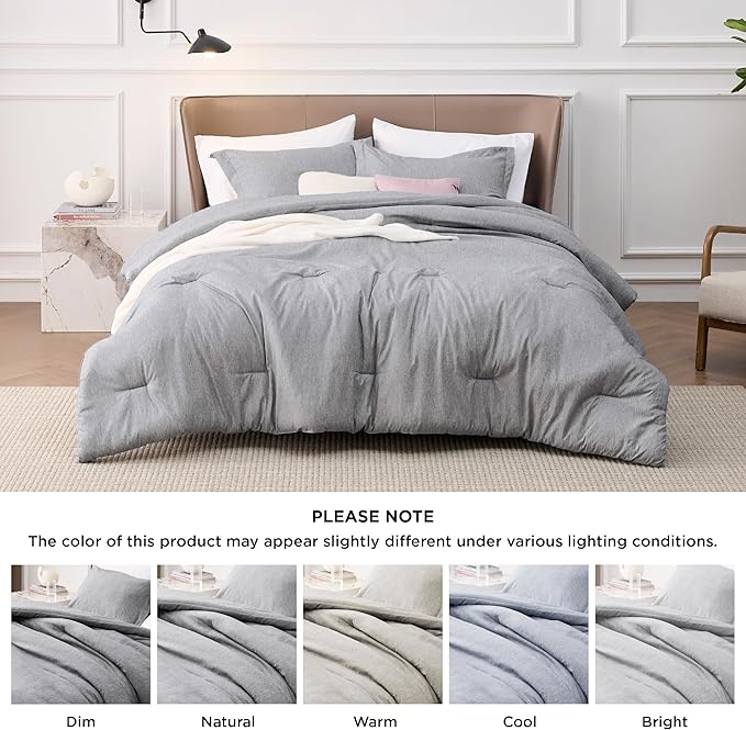 Bedsure Full Comforter Set - Grey Soft Bedding for All Seasons, Cationic Dyed Bed Set, 3 Pieces, 1 Full Size Comforter (82"x86") and 2 Pillow Shams (20"x26"+2")