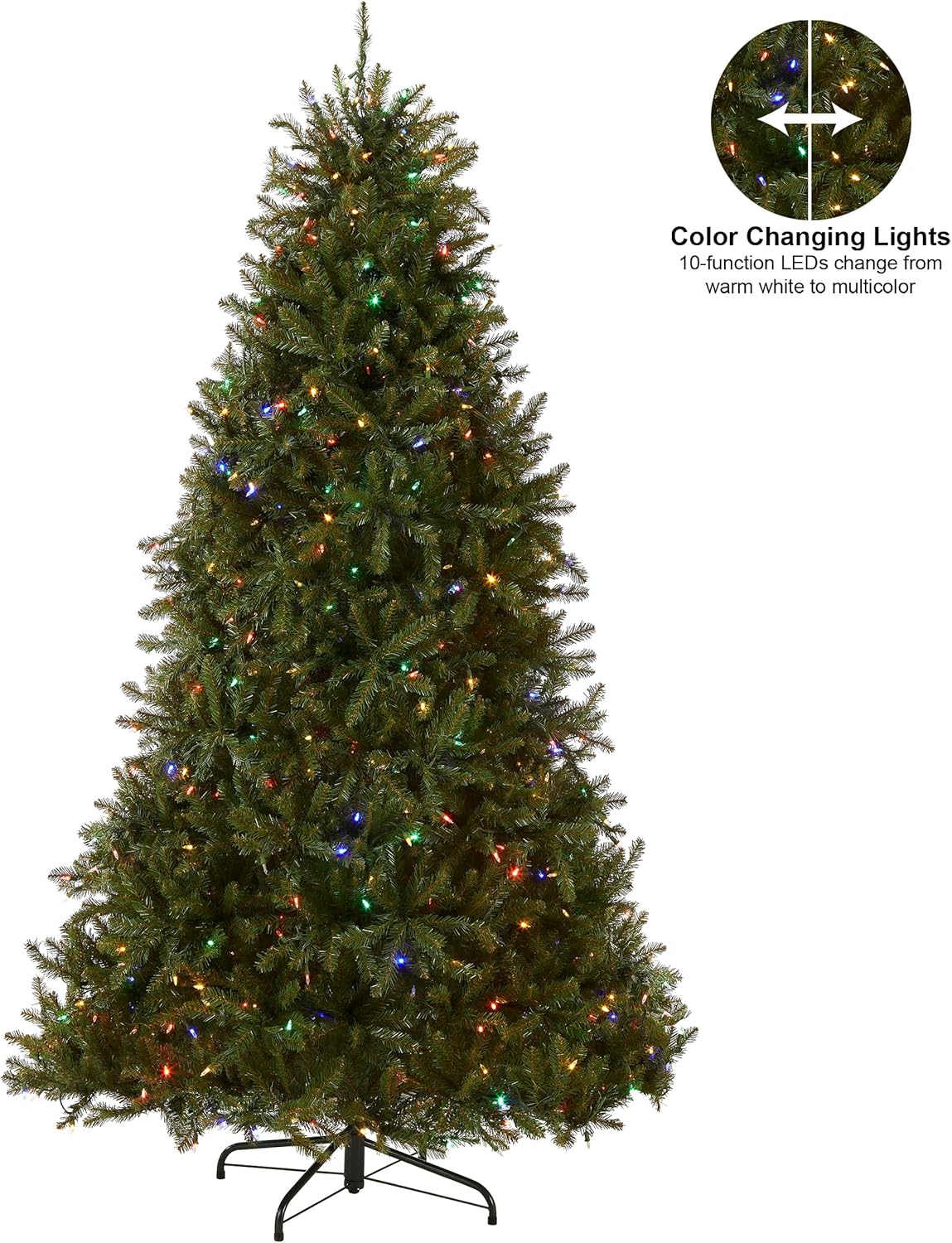 National Tree Company Pre-Lit Artificial Full Christmas Tree, Green, Dunhill Fir, Dual Color LED Lights, Includes PowerConnect and Stand, 7 Feet