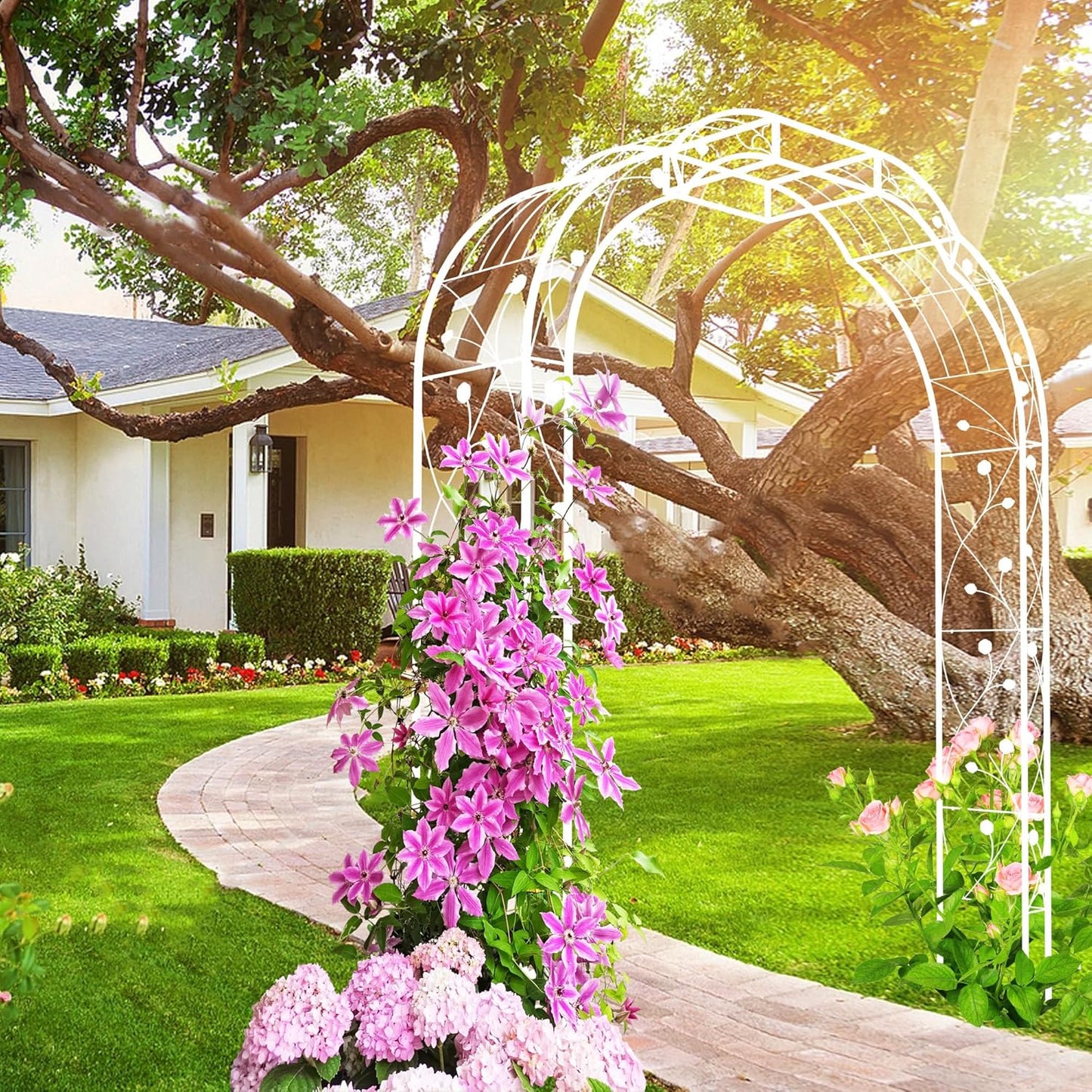 Metal Garden Arch 98.4" H Garden Arbor Trellis for Outdoor Climbing Plants Support Rose Lawn Tall Super Large Event Arch(XL, Cream White)