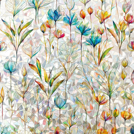 Rainbow Window Privacy Film 3D Floral Decorative Stained Glass Window Film Anti UV Non-Adhesive Reusable 17.5" x 78.7" for Home Room Car Glass Cling