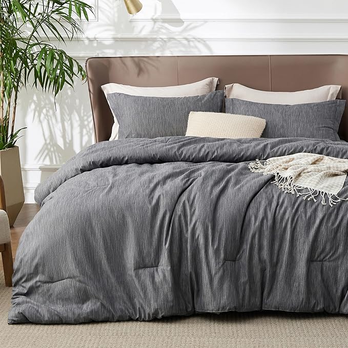 Bedsure King Size Comforter Set - Charcoal Grey Soft Bedding for All Seasons, Cationic Dyed Bed Set, 3 Pieces, 1 King Size Comforter (104"x90") and 2 Pillow Shams (20"x36"+2")