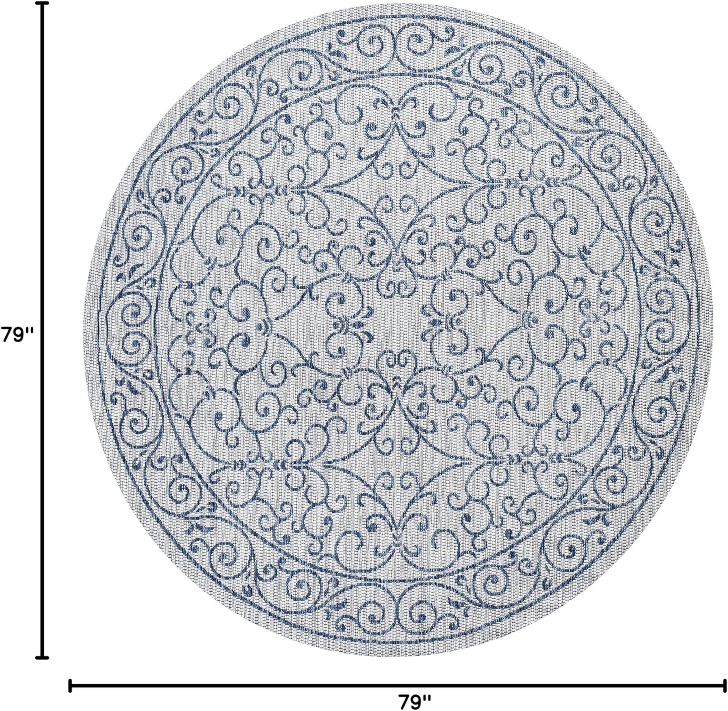 JONATHAN Y Vintage Filigree Indoor Outdoor Round Area Rug 6 Ft Gray/Navy, Charleston Textured Weave for Backyard, Patio, Porch, Easy-Cleaning, High Traffic, Pet-Friendly, Non-Shedding (SMB106C-6R)