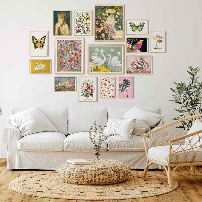 LANCHI95 15 Pcs Maximalist Gallery Wall, Colorful Eclectic Decor, Colorful Art, Girls Room, Vintage Wall Art Prints, Moody Maximalist Bedroom Decorations (UNFRAMED)
