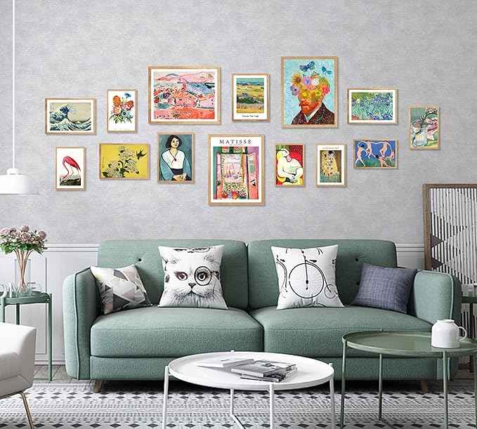 Vintage Eclectic Wall Art, Colorful Bohemian Gallery Wall Art, Retro Maximalist Decor Aesthetic, Funky Eclectic Gallery Wall Art Prints for Bedroom, Famous Artist Painting Pictures (Unframed)