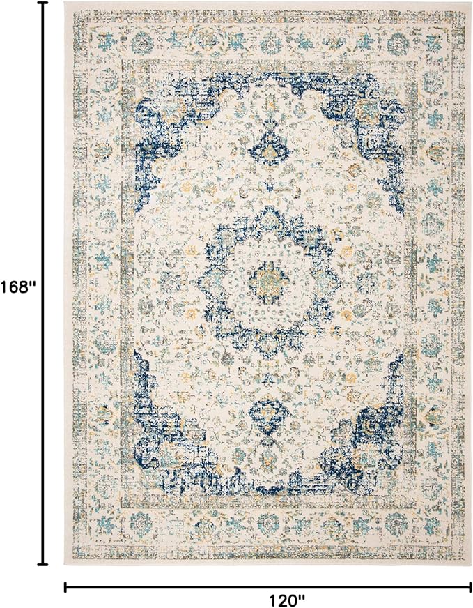 SAFAVIEH Area Rug 10x14 - Evoke Collection - Large - Ivory & Blue, Shabby Chic Oriental Medallion Design, Non-Shedding & Easy to Clean, Ideal for Living Room, Bedroom, Dining Space (EVK220C)