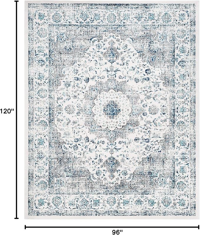 SAFAVIEH Area Rug 8x10 - Evoke Collection - Large - Ivory & Grey, Shabby Chic Oriental Medallion Design, Non-Shedding & Easy to Clean, Ideal for Living Room, Bedroom, Dining Space (EVK220D)