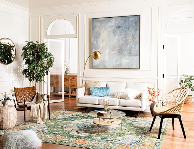 SAFAVIEH Monaco Collection Area Rug - 3' x 5', Forest Green & Light Blue, Non-Shedding & Easy to Clean, Distressed Medallion Design, Ideal for Living Room, Bedroom, Dining Space (MNC243F)