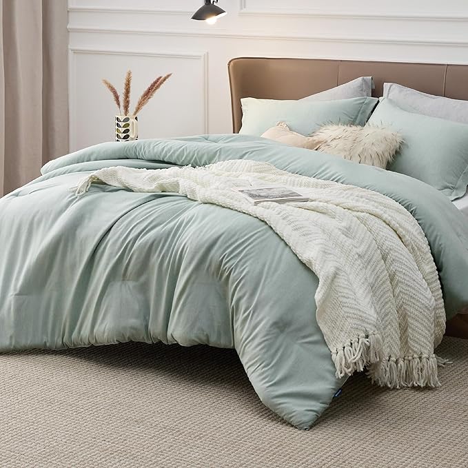 Bedsure Full Comforter Set - Mint Green Soft Bedding for All Seasons, Cationic Dyed Bed Set, 3 Pieces, 1 Full Size Comforter (82"x86") and 2 Pillow Shams (20"x26"+2")