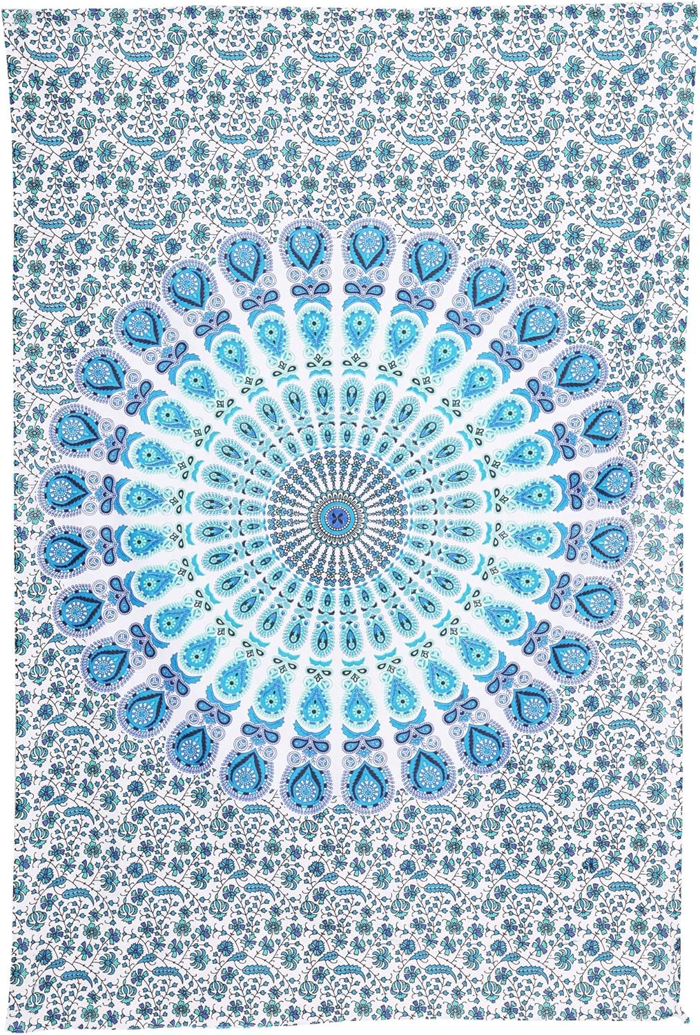 Bless International Handmade Indian hippie Bohemian Psychedelic Peacock Mandala Wall hanging College Dorm Beach Throws Table Cloth Bedding Tapestry (Peacock Sky Blue, Twin(54x72Inches)(140x185cms))