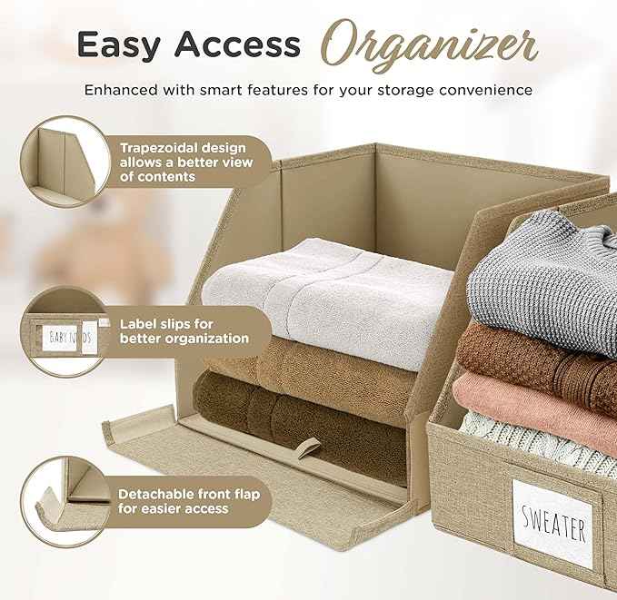 Storage Cubes – 12x12x10 Fabric Baskets for Organizing, Storage Baskets for Shelves, Front Opening Fabric Bins, Closet Organizer Bins for Clothes, Towels, Sweaters, Linen – Brown, 3 Pack