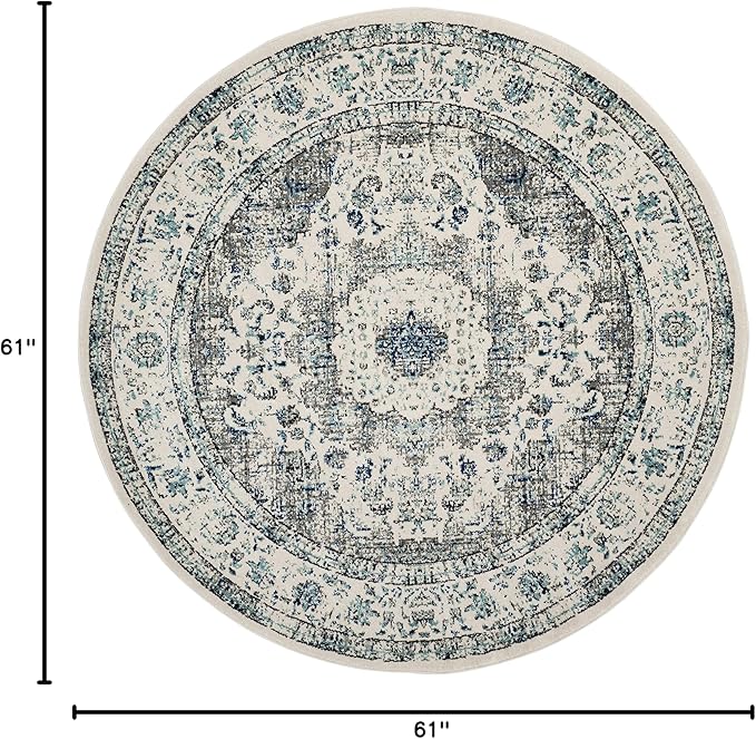 SAFAVIEH Evoke Collection Area Rug - 5'3" Round, Ivory & Grey, Shabby Chic Oriental Medallion Design, Non-Shedding & Easy to Clean, Ideal for Living Room, Bedroom, Dining Space (EVK220D)