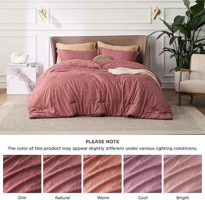 Bedsure Full Comforter Set - Pink Clay Soft Bedding for All Seasons, Cationic Dyed Bed Set, 3 Pieces, 1 Full Size Comforter (82"x86") and 2 Pillow Shams (20"x26"+2")