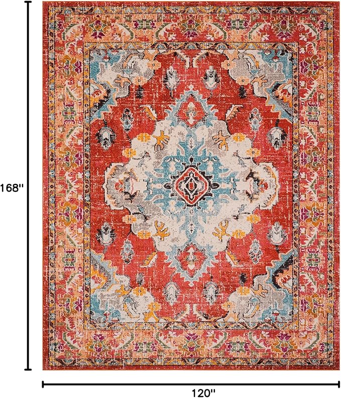 SAFAVIEH Monaco Collection Area Rug - 10' x 14', Orange & Light Blue, Non-Shedding & Easy to Clean, Distressed Medallion Design, Ideal for Living Room, Bedroom, Dining Space (MNC243H)