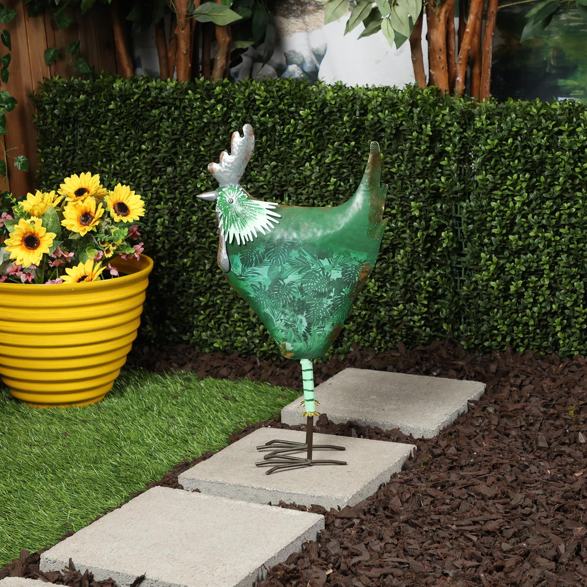 23" Tall Outdoor Metal Cottage Farm Rooster Yard Statue