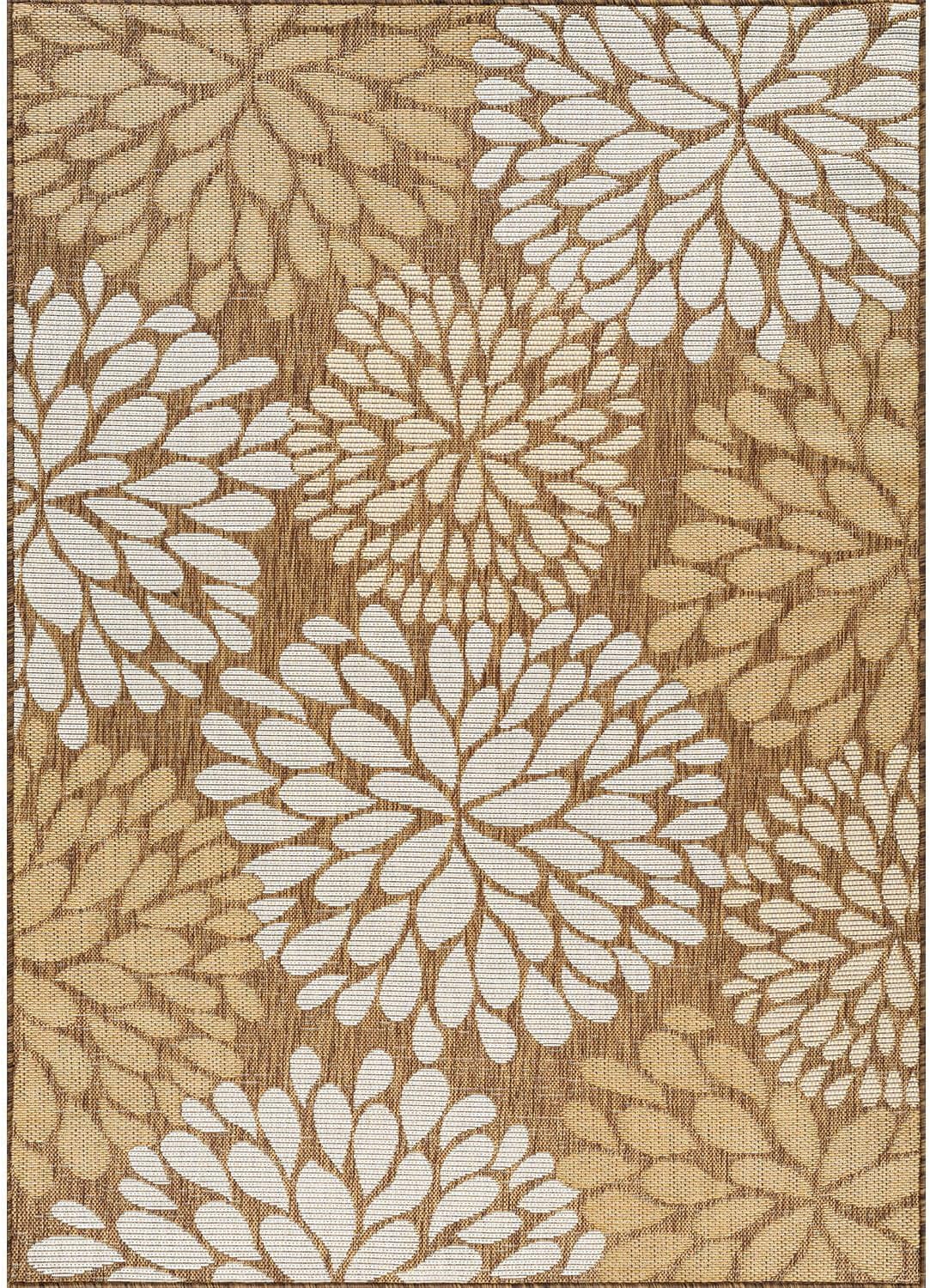 Beverly Rug Outdoor Rug 9x12 Modern Exotic Tropical Leaf Area Rugs for Indoor and Outdoor Patio Deck Porch Garden Water Resistant Washable Outside Carpet (9 x 12 Wooden)