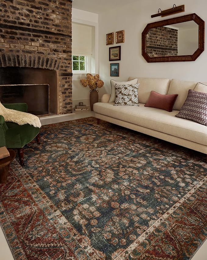 Loloi Chris Loves Julia Jules Collection JUL-10 Ocean/Spice 2'-6" x 7'-6", .13" Pile Height, Runner Rug