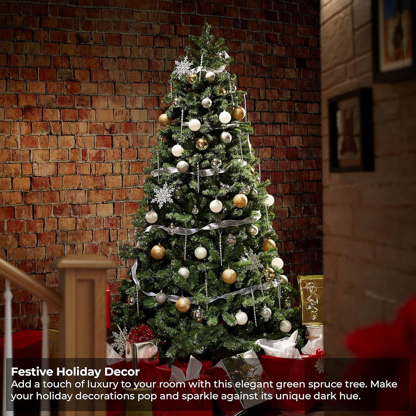 Casafield 7.5FT Realistic Green Spruce Artificial Holiday Christmas Tree with Sturdy Metal Stand