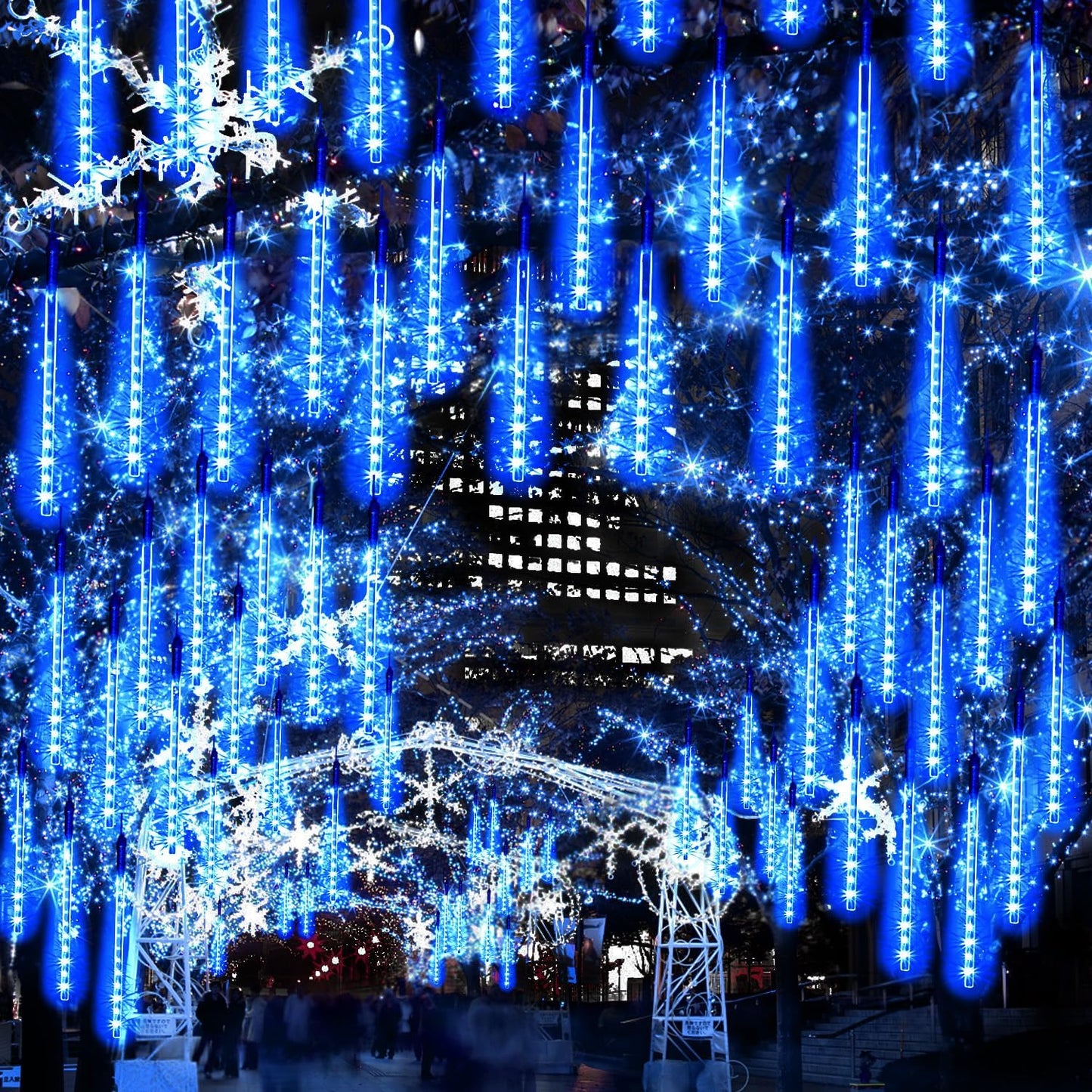 【2 Pack】 Christmas Lights Meteor Shower Rain Lights 12inch, Totally 20 Tube 480 LEDs Icicle Lights Outdoor Raindrop Lights for Xmas Halloween Wedding Party Tree Holiday Decoration, Blue