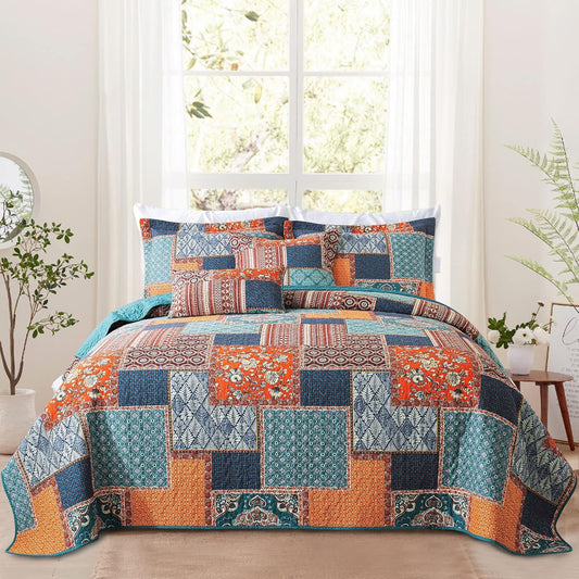 VAPUTAR Cotton Quilt King Size Bedding Set - 3 Pieces King Quilt Bedding Set, Boho King Size Quilts, Lightweight Reversible Coverlets Bedspreads for Farmhouse Bedroom