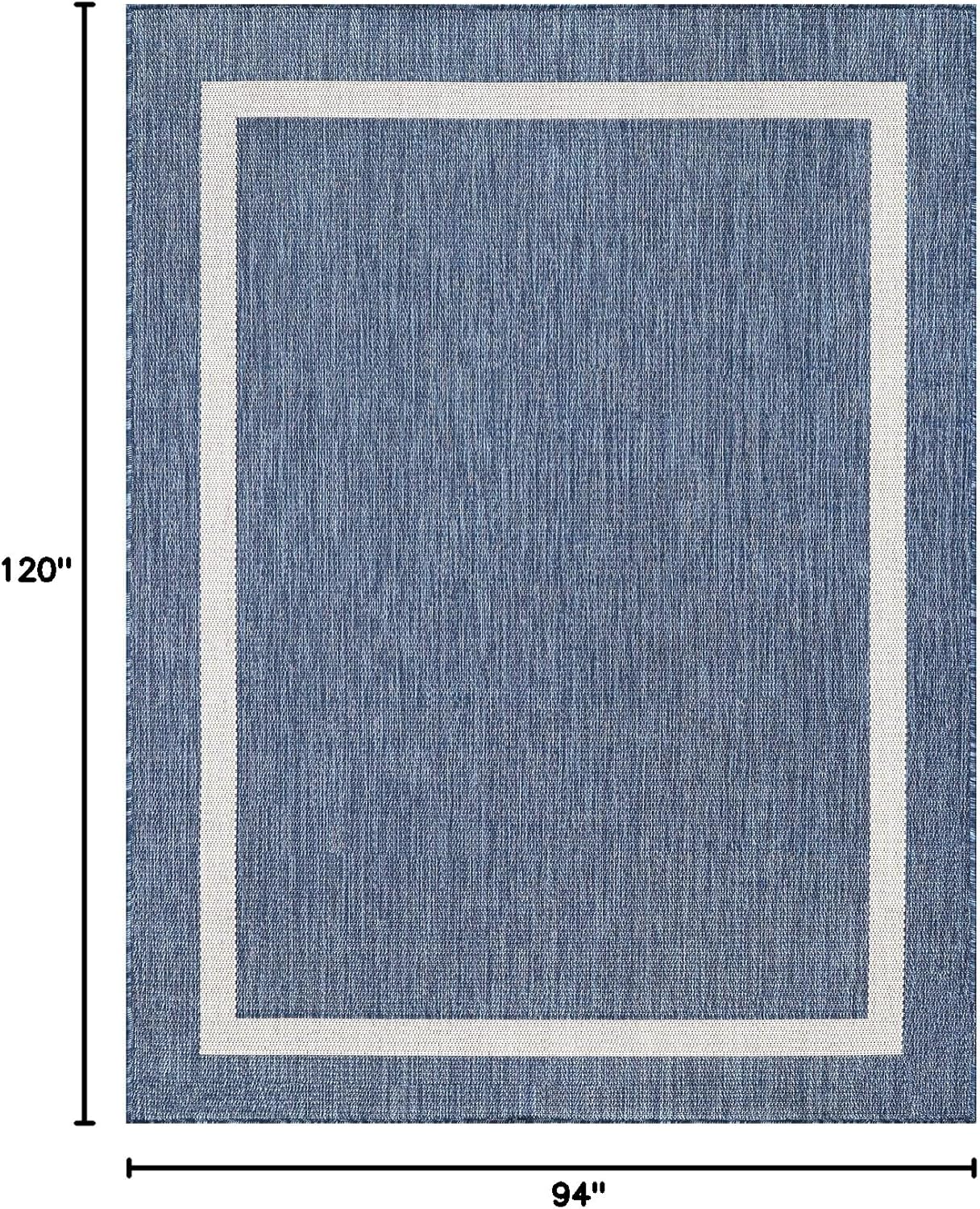 Bordered Outdoor Rug 8x10 Washable Outside Carpet for Indoor Patio Porch Waterproof Easy Cleaning Non Shedding Area Rugs Blue 8 x 10