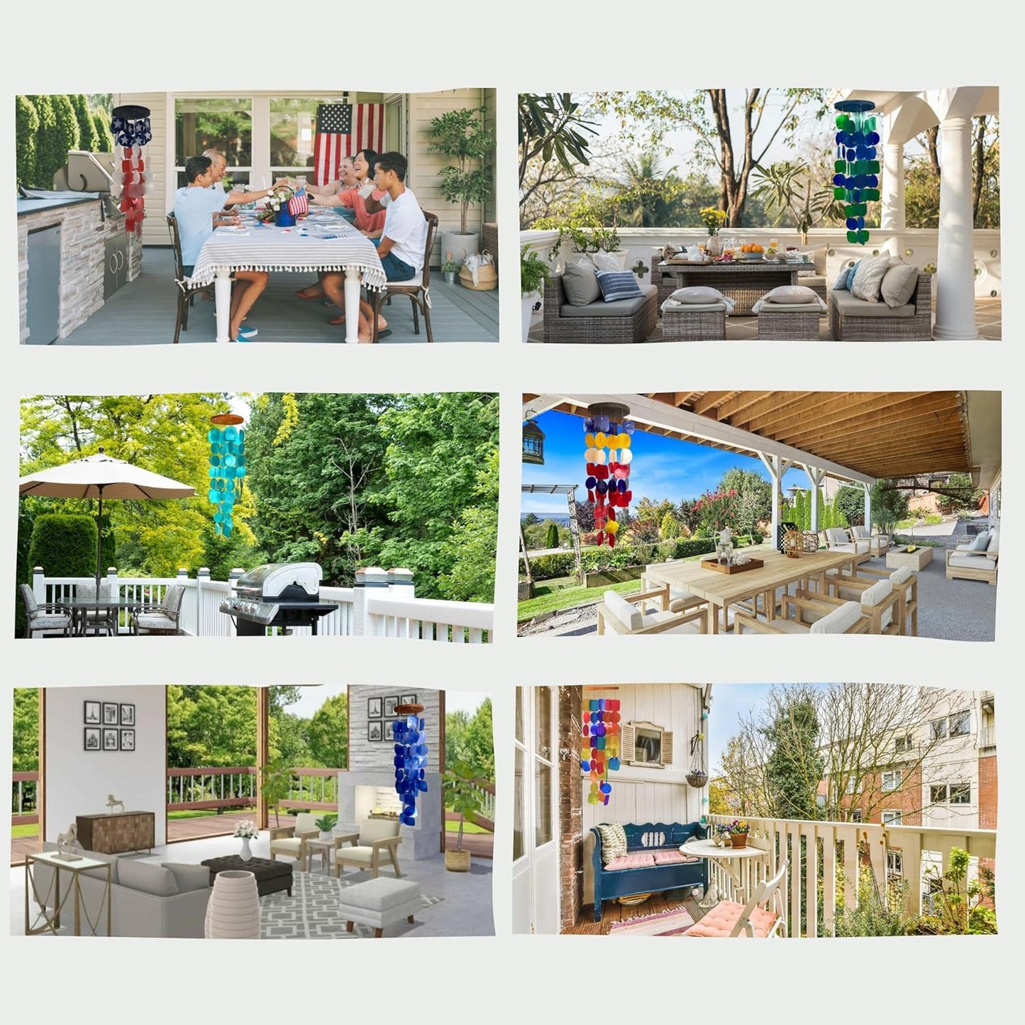 Bellaa 22913 Wind Chimes Outdoor, Garden Decorations, Musical, Indoor/Outside Windchimes, Beach, Ocean Breeze, Gifts for Mom, Gift for All Occasions, Capiz Sea Glass Shells Wood White 27 inch