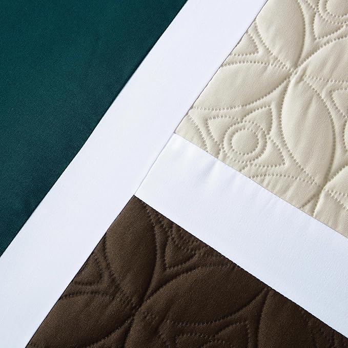 Chezmoi Collection Upland 7-Piece Quilted Patchwork Comforter Set, Teal/Beige/Brown, Full
