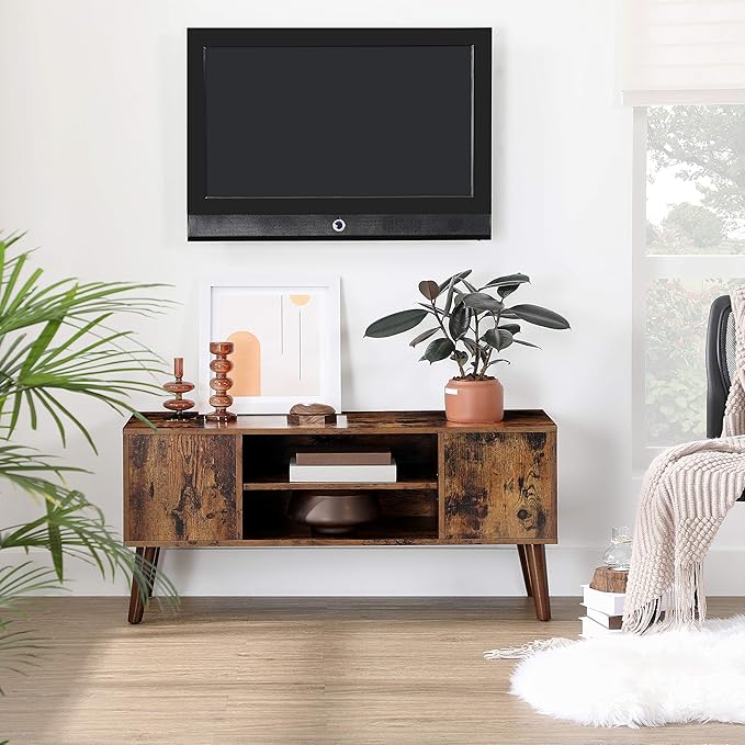 VASAGLE Retro TV Stand for Televisions up to 42 Inches, Mid-Century Modern Entertainment Center, 43.4”, Rustic Brown