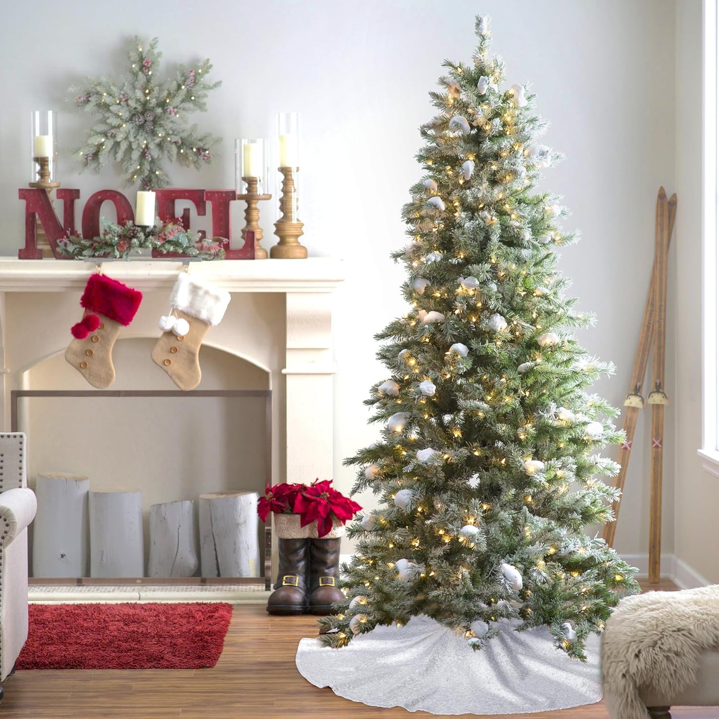 Christmas Tree Skirt Silver 48 Inch Round Tree Skirt Sequin Christmas Tree Skirt for Christmas Decoration