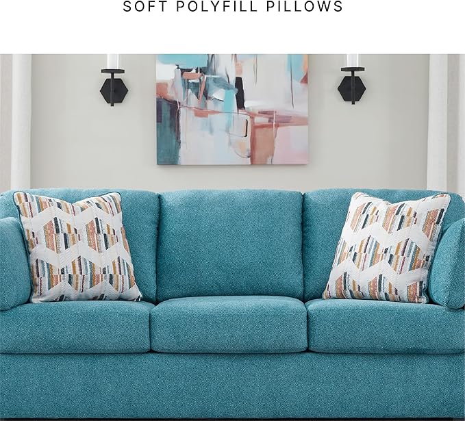 Signature Design by Ashley Keerwick Scandinavian Sofa with 4 Toss Pillows, Blue