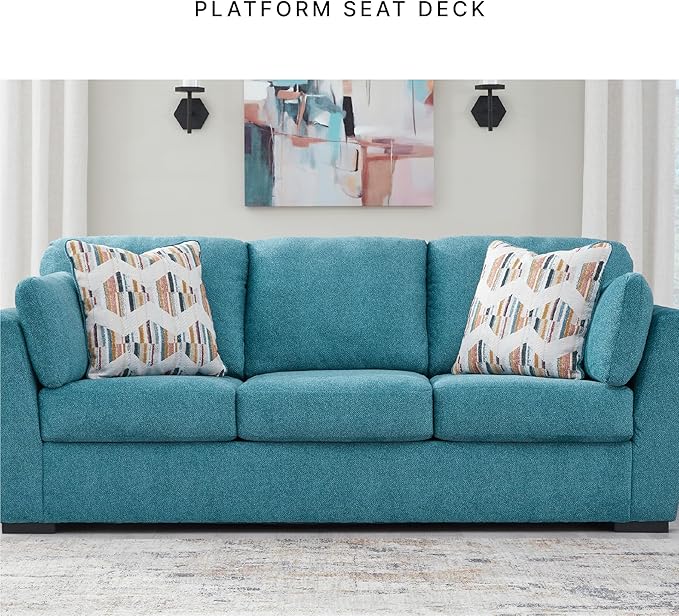 Signature Design by Ashley Keerwick Scandinavian Sofa with 4 Toss Pillows, Blue