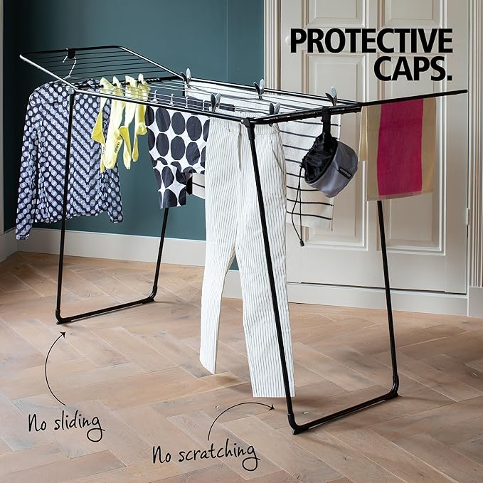 Brabantia HangOn Clothes Drying Rack | 59ft (18m) | Matt Black | Medium Indoor Clothes Airer, Foldable Laundry Stand for Large & Small Items, Wide Lines for Towels & Bedding | Fits 1 Full Load