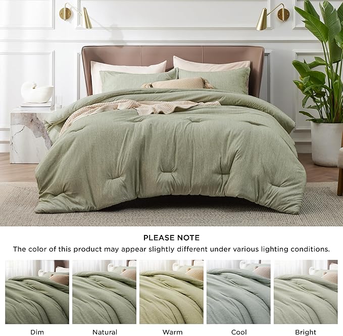 Bedsure California King Comforter Set - Olive Green, 3 Piece Bedding Set, 1 Comforter 104"x96" and 2 Pillow Shams 20"x36"+2"