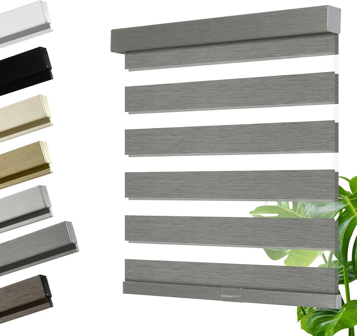 Cordless Zebra Blinds for Windows, Blackout Interior Blinds,Easy to Install,UV Protection,for Offices and Home,Custom Roller Shades, Mousse Grey,53" W x 36" H