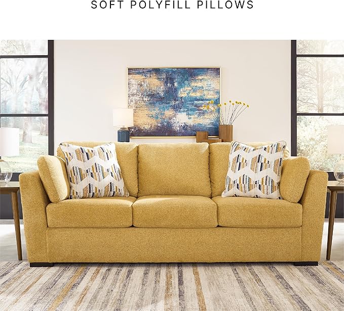 Signature Design by Ashley Keerwick Scandinavian Sofa with 4 Toss Pillows, Yellow
