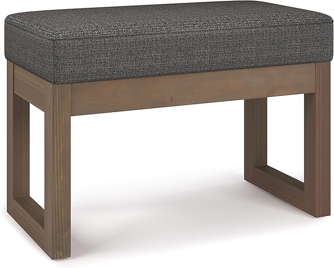 SIMPLIHOME Milltown Small Ottoman Bench - 27 inch Wide Upholstered Tweed Look Fabric Rectangle Footstool Ottoman in Ebony, Contemporary Bench for Bedroom or Entryway with Cushioned Seat, Assembled