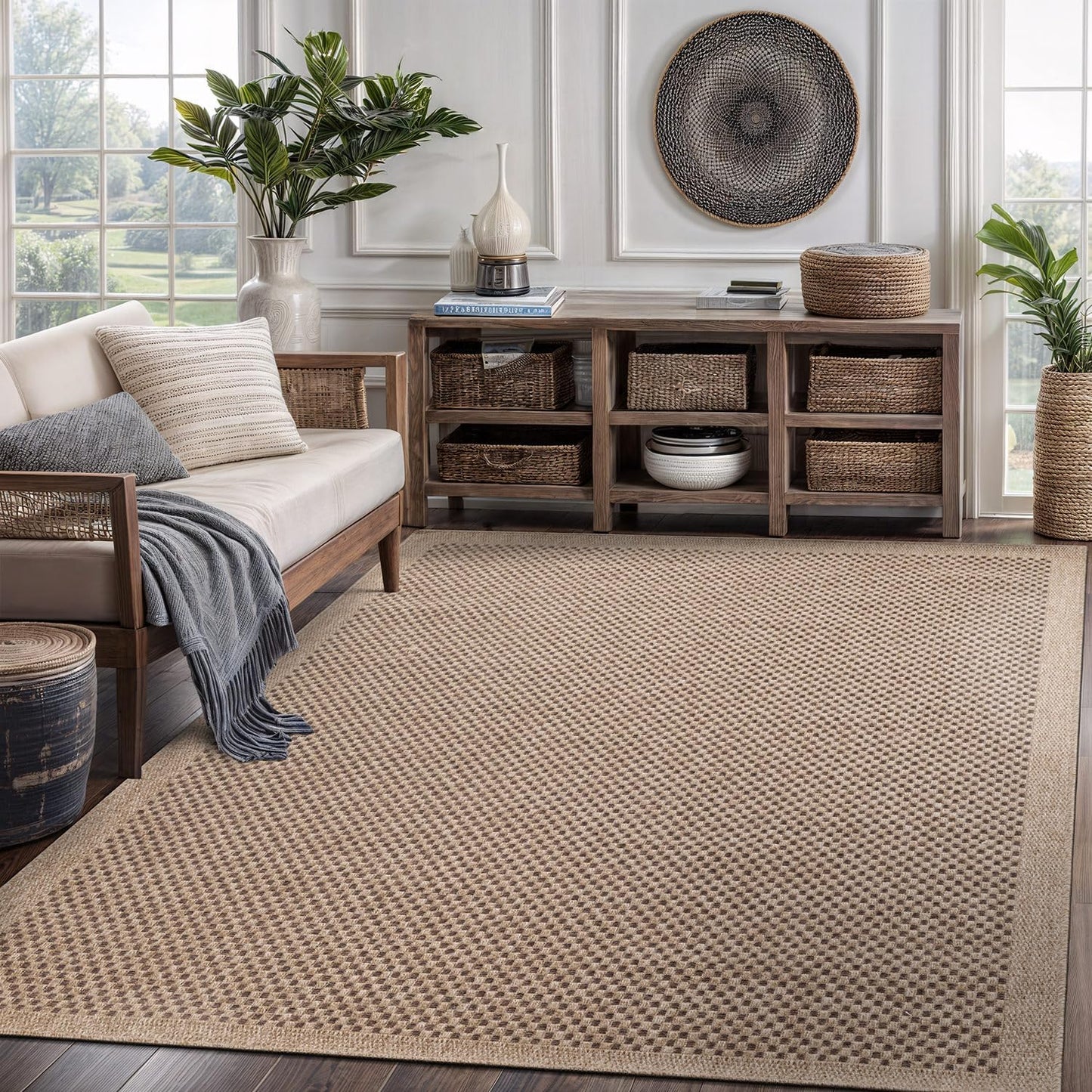 CAMILSON Easy Jute Rug 5x7, Indoor Outdoor Natural Color Fiber Area Rugs for Living Room Patio and Kitchen Rug, Sisal Boho Woven Design, Easy-Cleaning, Washable Outside Carpet Alfombras (5 x 7)
