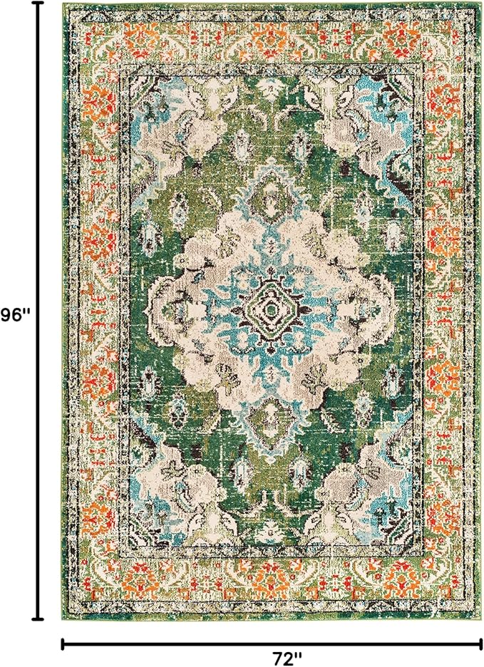 SAFAVIEH Area Rug 6x8 - Monaco Collection - Forest Green & Light Blue, Non-Shedding & Easy to Clean, Distressed Medallion Design, Ideal for Living Room, Bedroom, Dining Space (MNC243F)