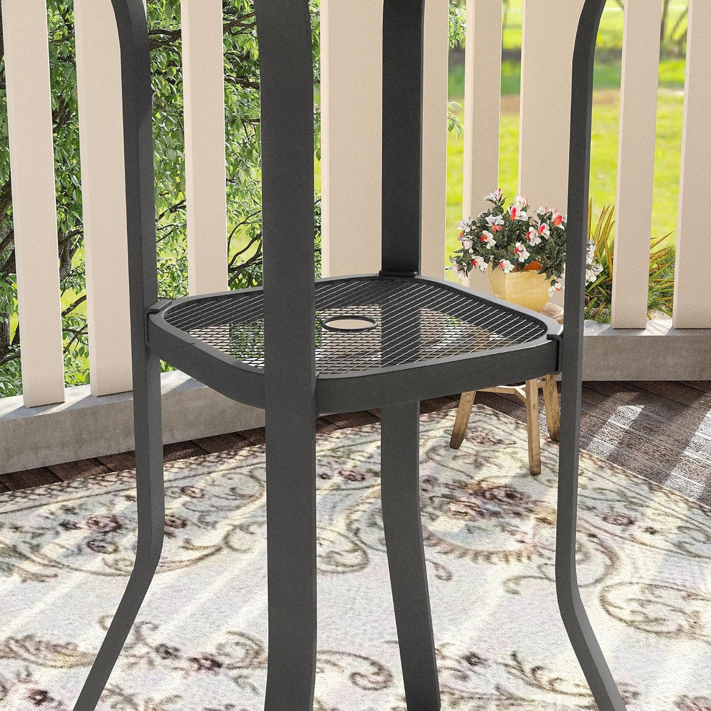 VICLLAX 35.5" Round Outdoor Bar Table, Bar Height Patio Table with Adjustable Umbrella Hole for Balcony, Black