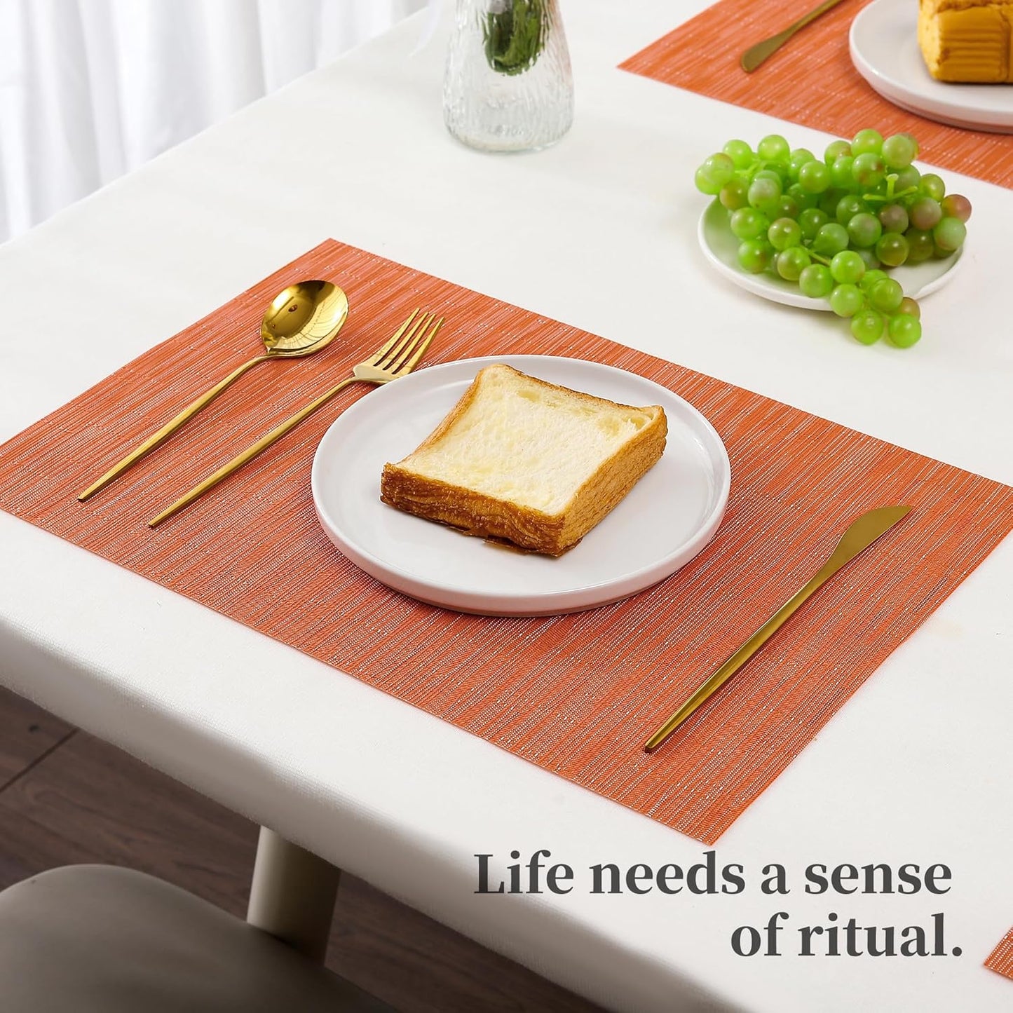 Leetaltree Orange Placemats Set of 8 - Heat Resistant Non-Slip Place mats for Dining Table, Washable Durable PVC Vinyl Woven Table Mats（Orange, 8）