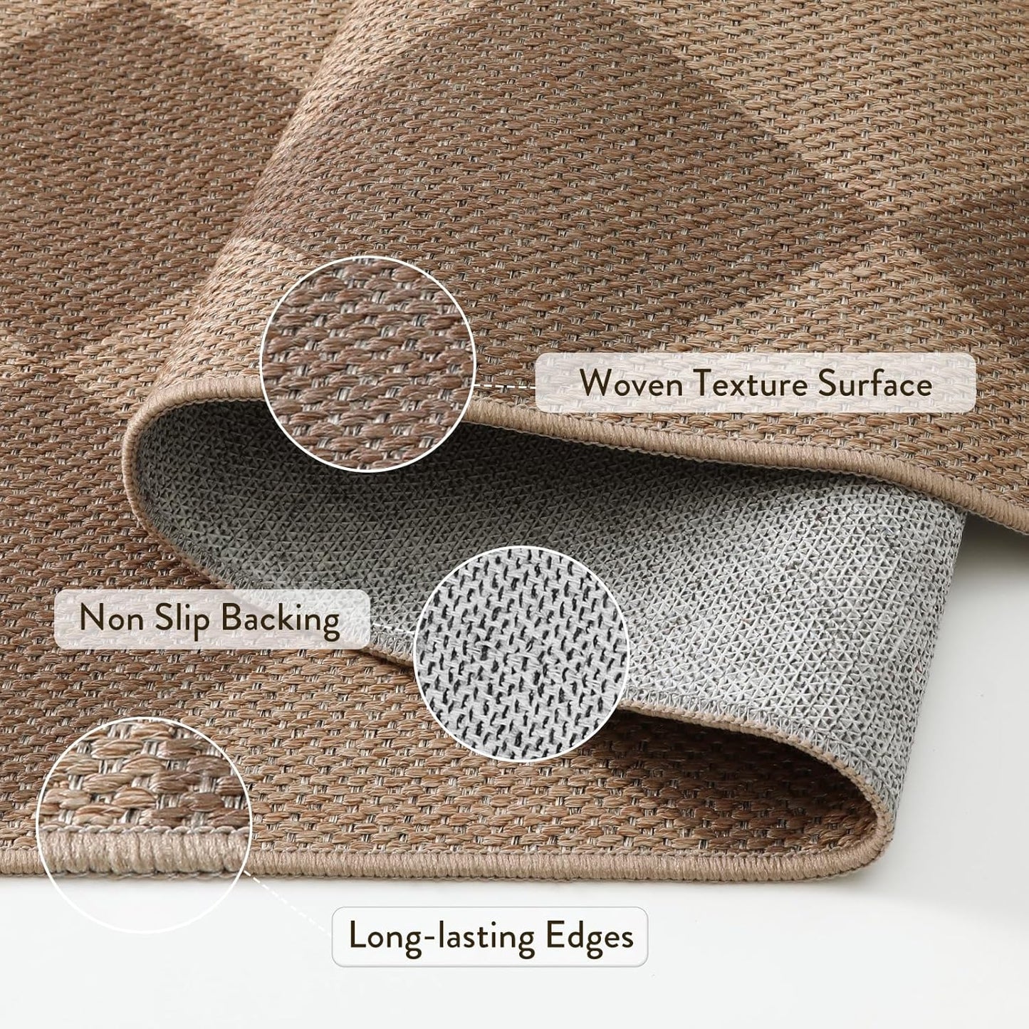 Lahome Checkered Easy Jute Rug 8x10, Washable Rugs for Living Room Dining Room Farmhouse Indoor Outdoor Mat, Neutral Checkerboard Non Slip Black Carpet for Office Backyard Patio