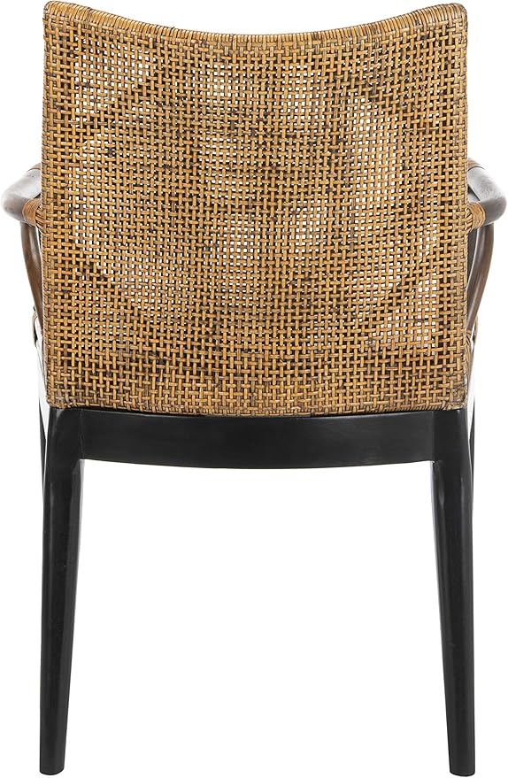 SAFAVIEH Home Collection - Gianni Brown & Black Solid Wood Rattan Arm Chair, Tropical Coastal Accent Seating for Living Room or Dining Space (SEA4011A)