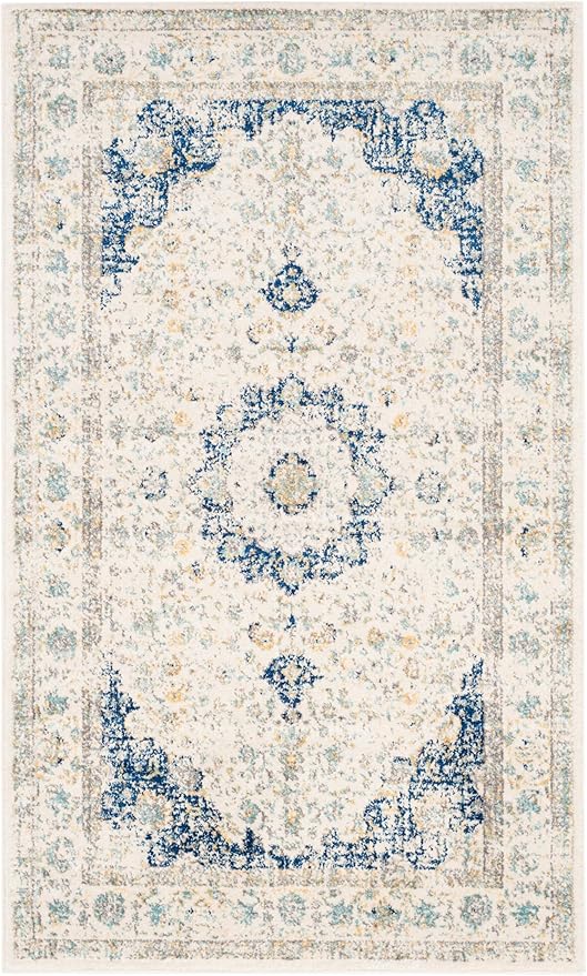 SAFAVIEH Area Rug 3x5 - Evoke Collection - Ivory & Blue, Shabby Chic Oriental Medallion Design, Non-Shedding & Easy to Clean, Ideal for Living Room, Bedroom, Dining Space (EVK220C)