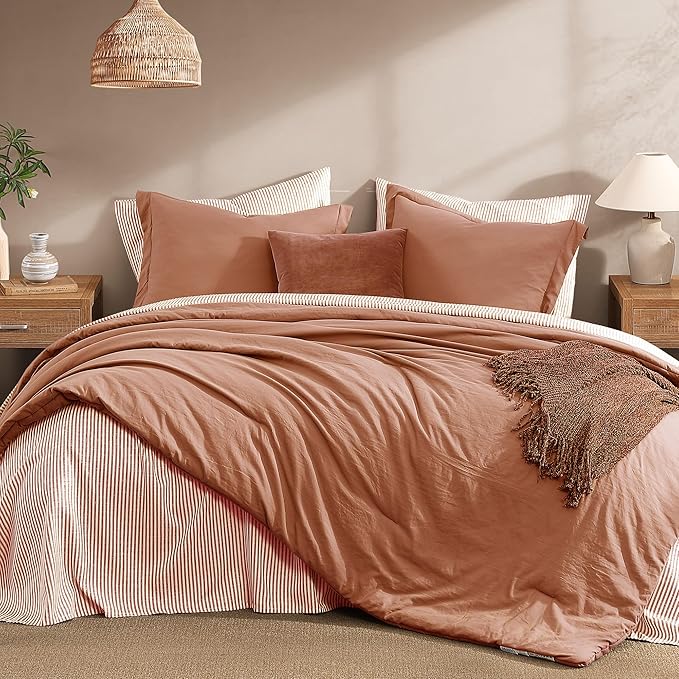 Monbix Full Size Comforter Set - 7 Pieces Autumn Leaf Prewashed Bed in a Bag Full Bedding Sets with Comforters, All Seasons Comforter Bed Set with Sheets, Pillowcases & Shams