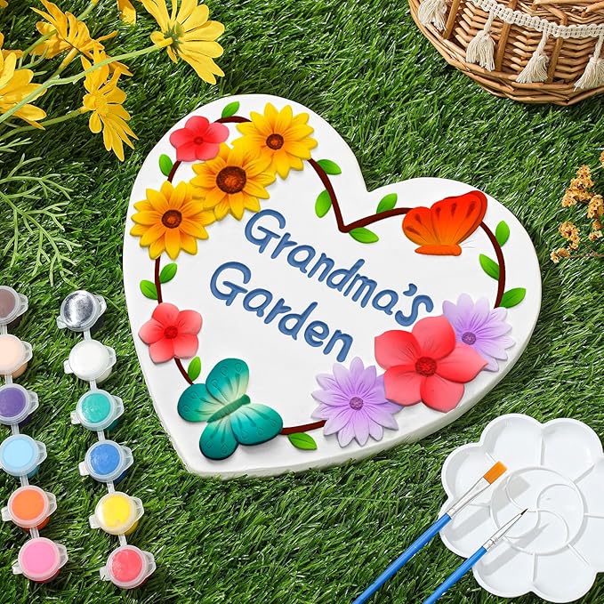 Juexica DIY 9.5 Inch Grandma's Garden Stepping Stone, Woman Gifts for Mom, Paint You Own Garden Stepping Stones, Woman Gifts for Christmas, Stepping Stones for Kids(Garden,10.4 Inch)