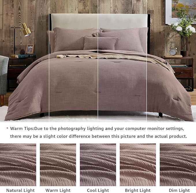 Geniospin King Size Comforter Set- 7 Piece Misty Rose Textured King Bedding Set, Soft Solid Bed in a Bag for All Season, King Comforter Set with Sheets(Misty Rose,102''x90'')